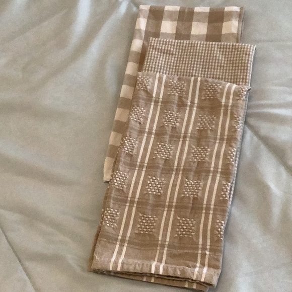 Kitchen towel bundle of (3) brown beige cream different patterns 100% cotton - Picture 5 of 5